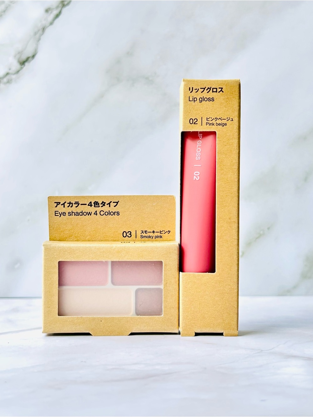 MUJI Eyeshadow Palette 03 Smoky Pink + Lip Gloss 02 Pink Beige Set Japan New